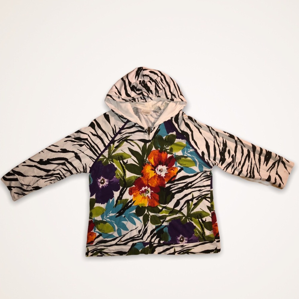 Chico's Zenergy Bright Boho floral Top Hoodie 2 L